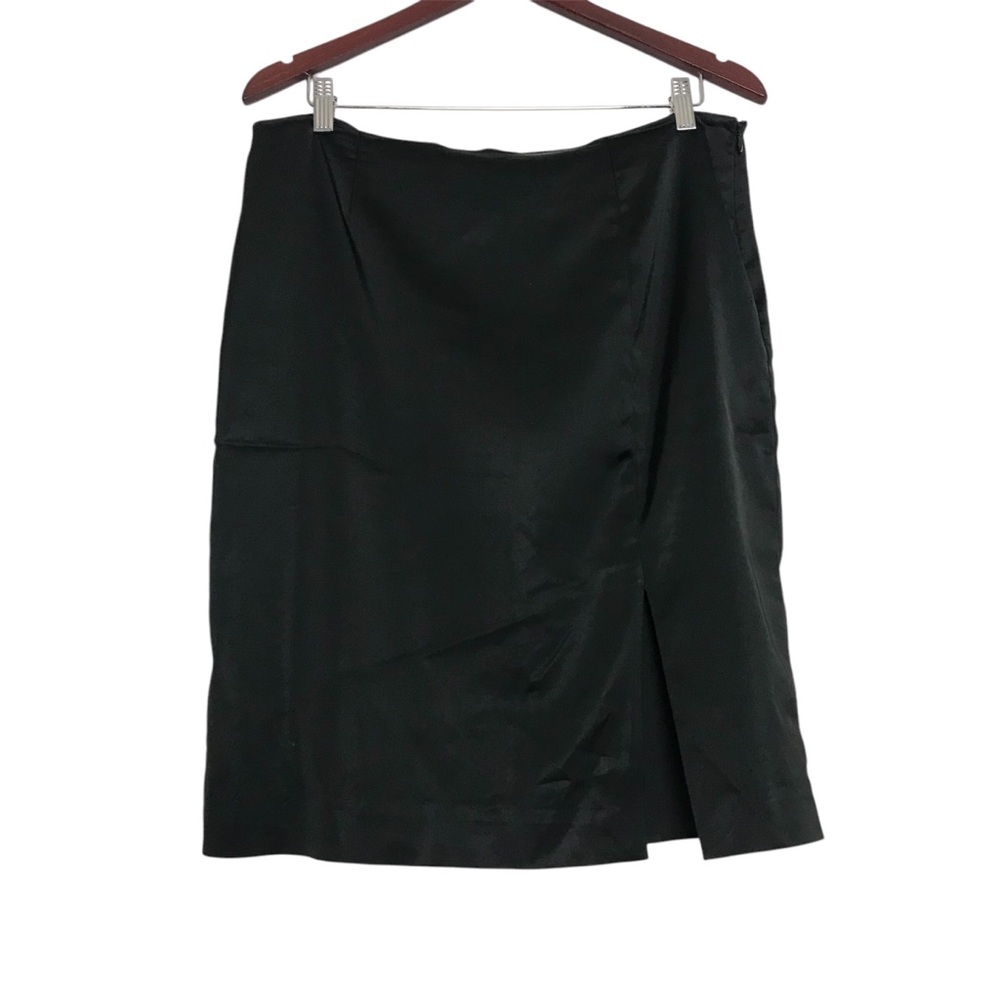 White House Black Market Black Satin Slit Pencil Skirt Size 12 Office Classic